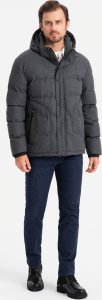 Casualowa męska kurtka puffer z wełną  czarny melanż V2 OM-JAHP-0203 XL 3