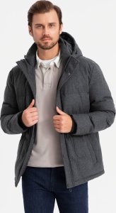 Casualowa męska kurtka puffer z wełną  czarny melanż V2 OM-JAHP-0203 XL 4
