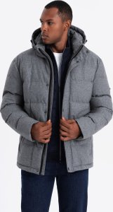 Casualowa kurtka męska puffer z wełną  szary melanż V1 OM-JAHP-0203 L 3