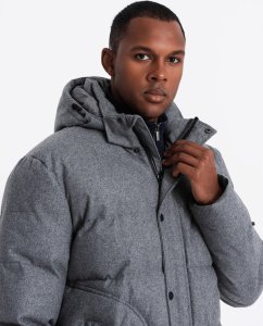 Casualowa kurtka męska puffer z wełną  szary melanż V1 OM-JAHP-0203 L 6