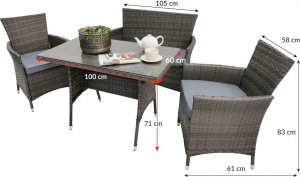 Zestaw mebli ogrodowych technorattan 2x fotel sofa stół LIDO 3cz. j. szary 1