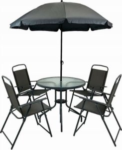 Zestaw mebli ogrodowych balkon taras CHILE stół parasol 4os. szary 1