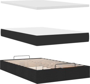 Rama łóżka otomana z materacem, czarna, 120x200 cm, tkanina 6