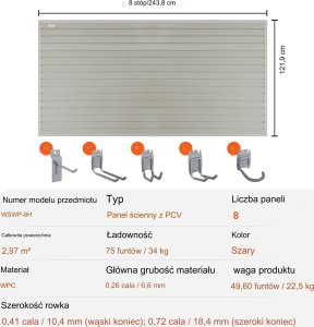 Panele Ścienne do Garażu 243 cm x 121 cm z Hakami Zestaw 8 2