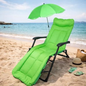 Leżak składany z parasolką (jasnozielony) do 200kg 2