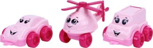 Zestaw Różowych Samochodów Pojazdy Mini Helikopter Minibus Urocze Buźki 2