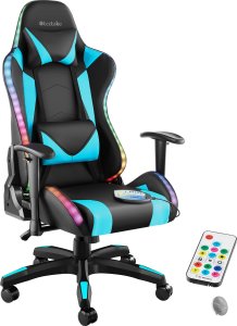 Fotel gamingowy Tartaros, LED, funkcja masażu - czarno/błękitny 1