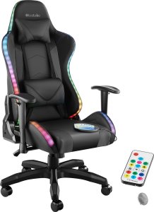 Fotel gamingowy Tartaros, LED, funkcja masażu - czarny/czarny 1