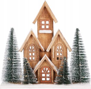 Figurka z drewna jodłowego z LED Dom, 30 cm 1
