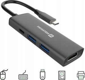 HUB USB Swissten 4in1 USB-C Hub Stacja dokująca laptopa z wieloma portami USB-C 100W / HDMI 4K / 2x USB-A 6