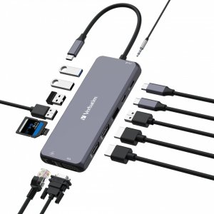 HUB USB Verbatim Hub USB-C Pro Multiport 14 Port, 5x USB-A, 2x USB-C, 2x HDMI, 1x VGA, RJ45, 3.5mm Jack audio, microSD/SD, szara 3