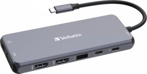 HUB USB Verbatim Hub USB-C Pro Multiport 14 Port, 5x USB-A, 2x USB-C, 2x HDMI, 1x VGA, RJ45, 3.5mm Jack audio, microSD/SD, szara 4