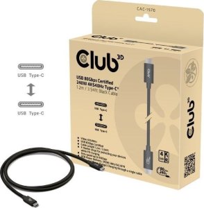 Club3D Kabel USB4 v2 Typ-C, 80Gbps, Certifikovaný kabel, 4K540Hz, 16K60Hz, PD 240W, 1m 1