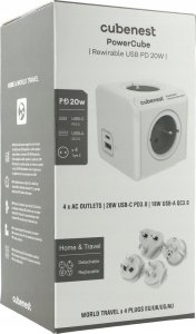 Listwa zasilająca CubeNest PowerCube Rewirable Usb A+c Pd 20 W Podróżne terminale szare (PC620GY) 3