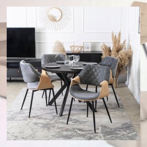 Krzesło Loft Tapicerowane Szare Drewno Gięte Dąb DAKOTA Do Salonu Jadalni 2