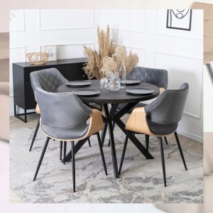 Krzesło Loft Tapicerowane Szare Drewno Gięte Dąb DAKOTA Do Salonu Jadalni 3