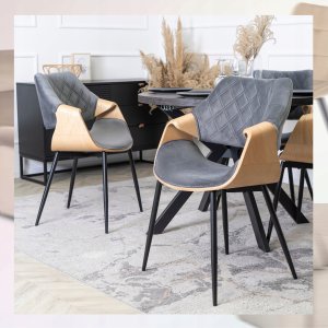 Krzesło Loft Tapicerowane Szare Drewno Gięte Dąb DAKOTA Do Salonu Jadalni 4