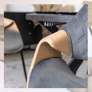 Krzesło Loft Tapicerowane Szare Drewno Gięte Dąb DAKOTA Do Salonu Jadalni 5