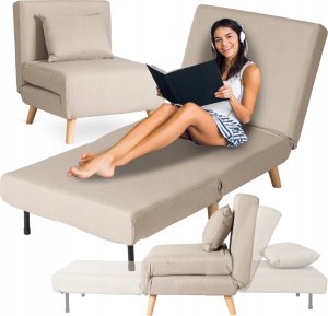 Fotel Rozkładany Do Spania Leżak Łóżko Sofa Jednoosobowa Beżowy MARRY 1