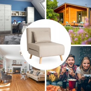 Fotel Rozkładany Do Spania Leżak Łóżko Sofa Jednoosobowa Beżowy MARRY 3