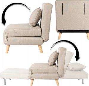 Fotel Rozkładany Do Spania Leżak Łóżko Sofa Jednoosobowa Beżowy MARRY 4