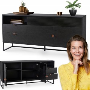 Komoda z Szufladami Duża Loft 160 Do Salonu Sypialni Ryflowana COMO Czarna 1