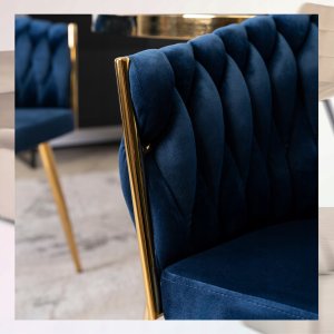 Krzesło Tapicerowane Welur Glamour CAPI Plecione Granatowe Salon Jadalnia 5