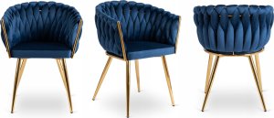 Krzesło Tapicerowane Welur Glamour CAPI Plecione Granatowe Salon Jadalnia 7