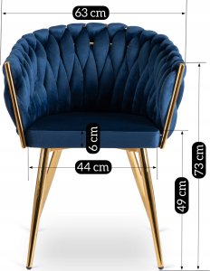 Krzesło Tapicerowane Welur Glamour CAPI Plecione Granatowe Salon Jadalnia 8