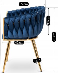 Krzesło Tapicerowane Welur Glamour CAPI Plecione Granatowe Salon Jadalnia 9