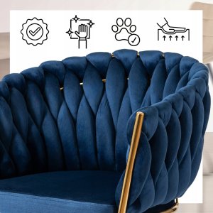 Krzesło Tapicerowane Welur Glamour CAPI Plecione Granatowe Salon Jadalnia 10