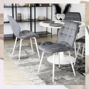 SpringosZestaw 6x Krzesło Tapicerowane Welur Do Jadalni Salonu Szare Białe LUCKY 4