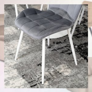 SpringosZestaw 6x Krzesło Tapicerowane Welur Do Jadalni Salonu Szare Białe LUCKY 5