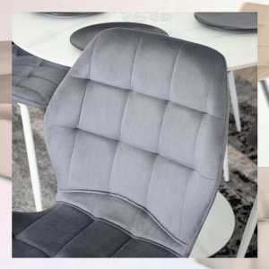 SpringosZestaw 6x Krzesło Tapicerowane Welur Do Jadalni Salonu Szare Białe LUCKY 6