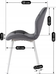 SpringosZestaw 6x Krzesło Tapicerowane Welur Do Jadalni Salonu Szare Białe LUCKY 9