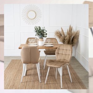 Krzesło Tapicerowane Welurowe Beż LUCKY Kuchenne Do Jadalni Kuchni Salonu 4