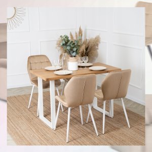 Krzesło Tapicerowane Welurowe Beż LUCKY Kuchenne Do Jadalni Kuchni Salonu 5