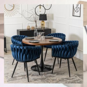 ModernHome Krzesło Tapicerowane Welur Glamour ELENA Plecione Granatowe Salon Jadalnia 3
