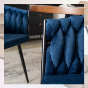 ModernHome Krzesło Tapicerowane Welur Glamour ELENA Plecione Granatowe Salon Jadalnia 5