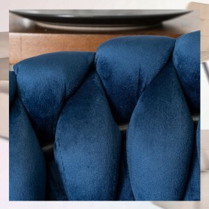 ModernHome Krzesło Tapicerowane Welur Glamour ELENA Plecione Granatowe Salon Jadalnia 6
