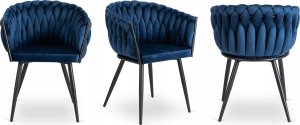 ModernHome Krzesło Tapicerowane Welur Glamour ELENA Plecione Granatowe Salon Jadalnia 7