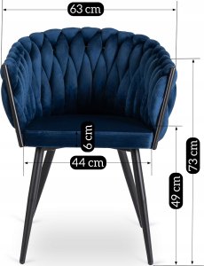 ModernHome Krzesło Tapicerowane Welur Glamour ELENA Plecione Granatowe Salon Jadalnia 8