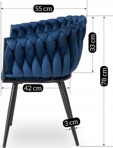 ModernHome Krzesło Tapicerowane Welur Glamour ELENA Plecione Granatowe Salon Jadalnia 9