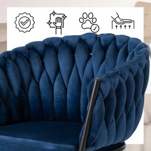 ModernHome Krzesło Tapicerowane Welur Glamour ELENA Plecione Granatowe Salon Jadalnia 10