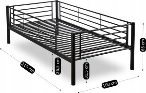 Łóżko Piętrowe Metalowe 2w1 Młodzieżowe RODEZ Czarne Dwuosobowe Dla Dzieci 9