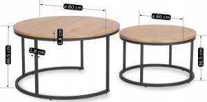 Stolik Kawowy Okrągły Loft Ława Do Salonu Zestaw 2w1 DELIA MAX Dąb Czarny 8