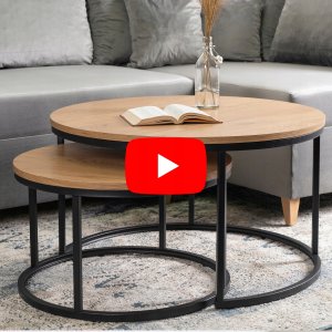 Stolik Kawowy Okrągły Loft Ława Do Salonu Zestaw 2w1 DELIA MAX Dąb Czarny 10