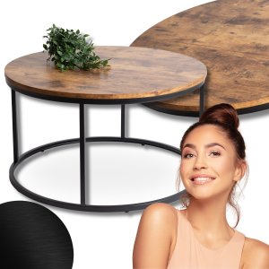 Stolik Kawowy Okrągły Loft Ława Okrągła TIM MAX Dąb Rustykalny Czarny 1