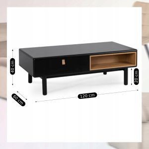 Ława 120 Stolik Kawowy z Szufladami ARES Czarny Skandynawski Do Salonu Loft 7