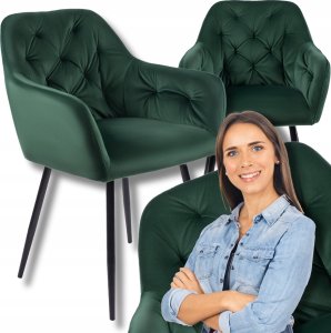 Krzesło Tapicerowane Welurowe VIKI Zielone Kubełkowe Do Jadalni Salonu Loft 1